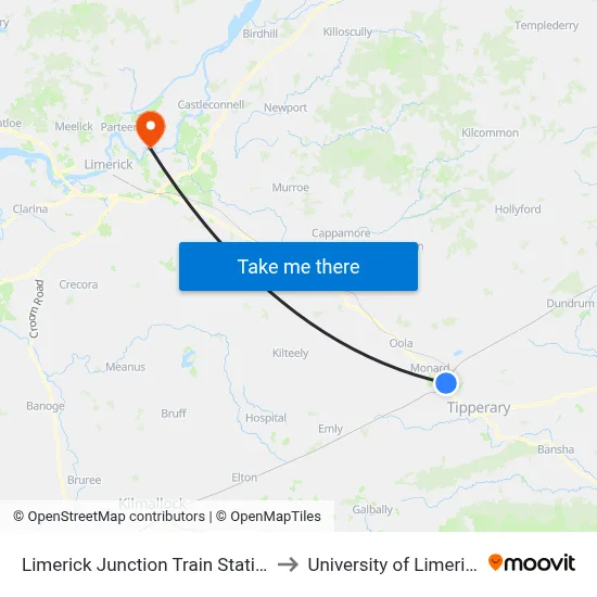 Limerick Junction Train Station to University of Limerick map