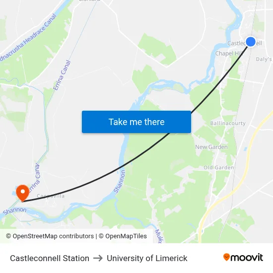 Castleconnell Station to University of Limerick map