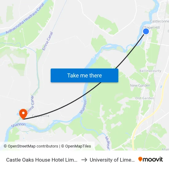 Castle Oaks House Hotel Limerick to University of Limerick map