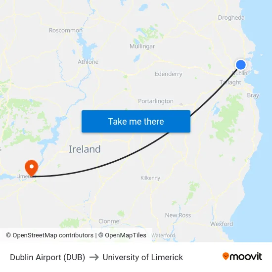 Dublin Airport (DUB) to University of Limerick map