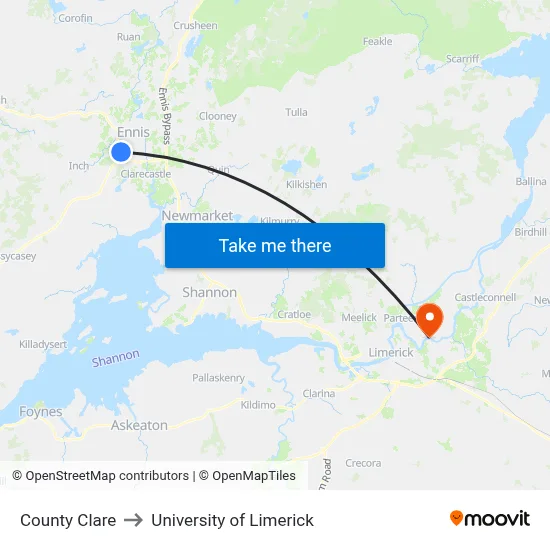 County Clare to University of Limerick map