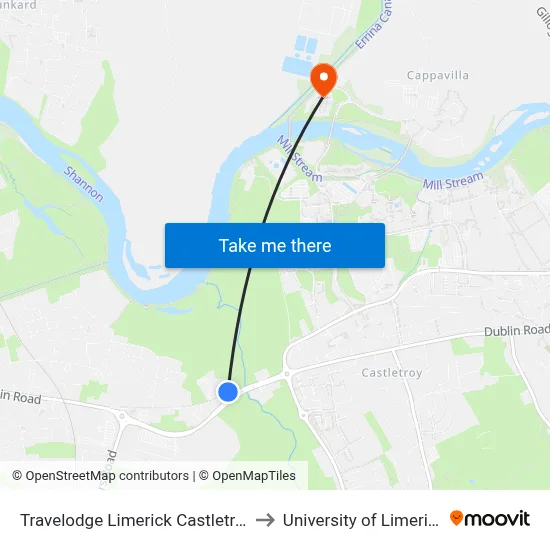 Travelodge Limerick Castletroy to University of Limerick map