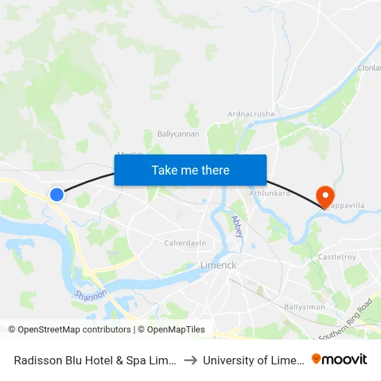 Radisson Blu Hotel & Spa  Limerick to University of Limerick map