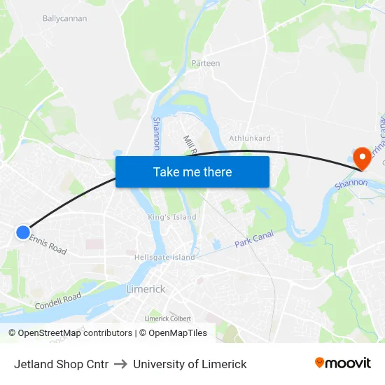 Jetland Shop Cntr to University of Limerick map