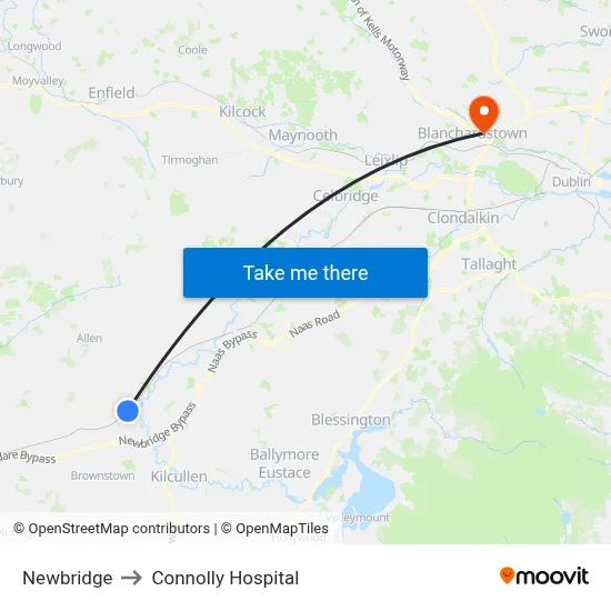 Newbridge to Connolly Hospital map