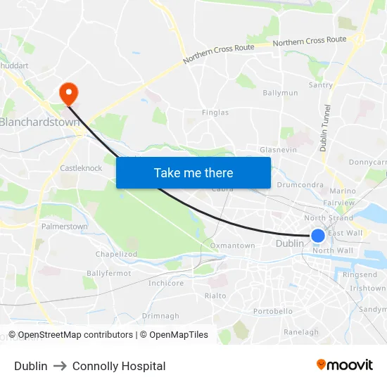 Dublin to Connolly Hospital map