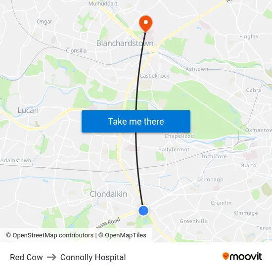 Red Cow to Connolly Hospital map