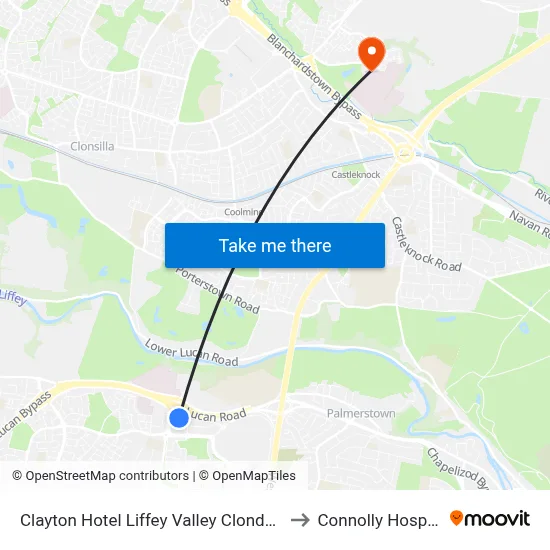 Clayton Hotel Liffey Valley Clondalkin to Connolly Hospital map