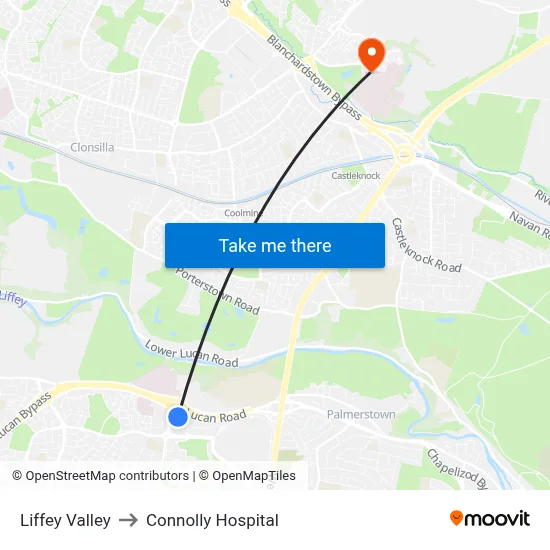 Liffey Valley to Connolly Hospital map