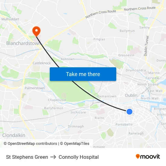 St Stephens Green to Connolly Hospital map