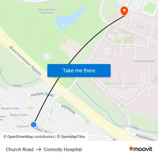 Church Road to Connolly Hospital map
