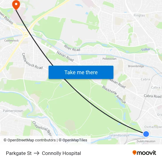 Parkgate St to Connolly Hospital map