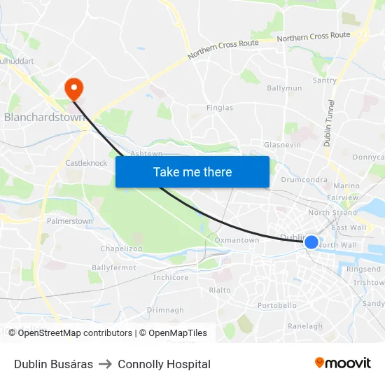 Dublin Busáras to Connolly Hospital map