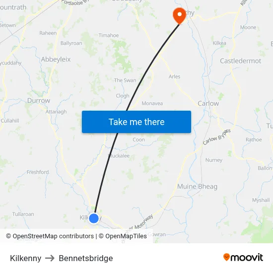 Kilkenny to Bennetsbridge map
