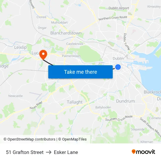 51 Grafton Street to Esker Lane map