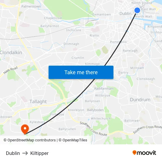 Dublin to Kiltipper map