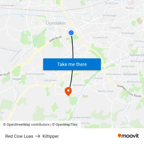 Red Cow Luas to Kiltipper map