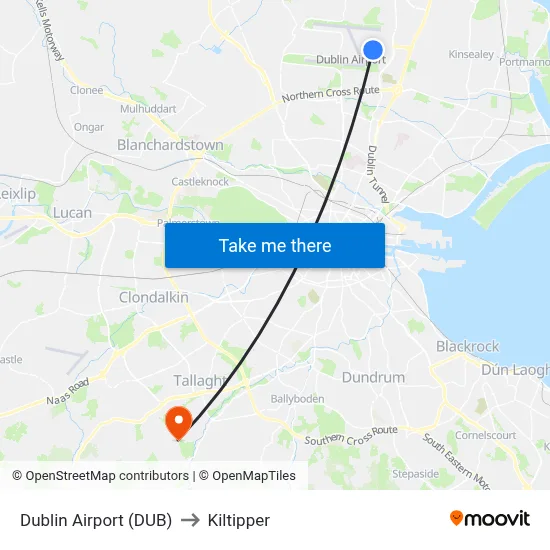 Dublin Airport (DUB) to Kiltipper map