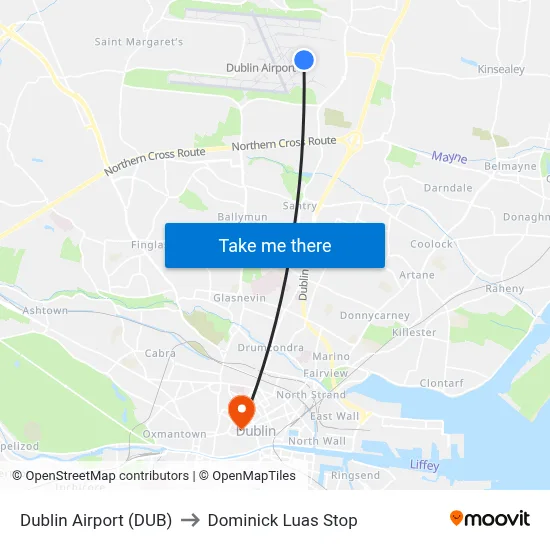 Dublin Airport (DUB) to Dominick Luas Stop map