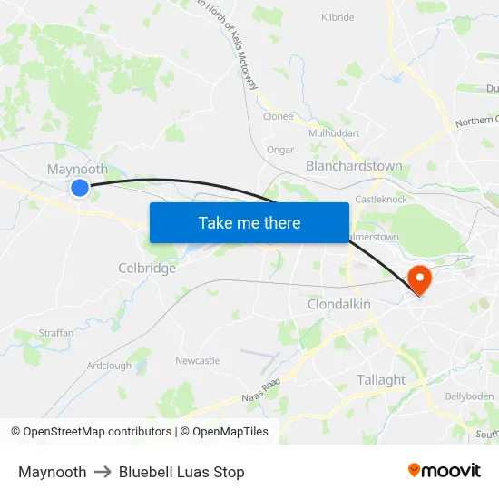 Maynooth to Bluebell Luas Stop map