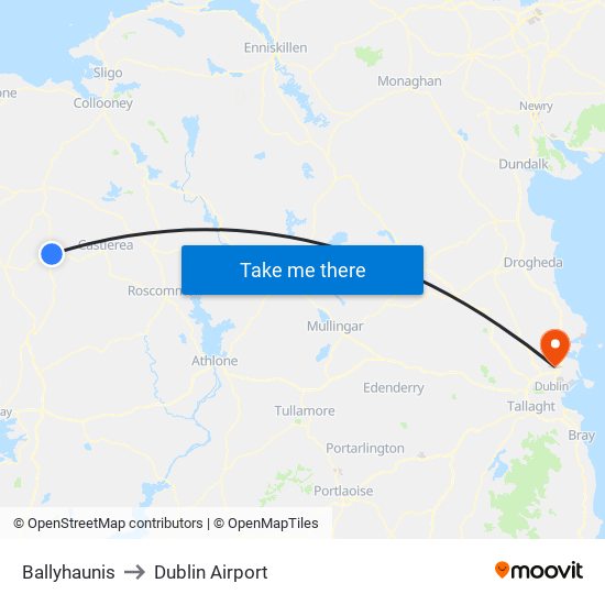 Ballyhaunis to Dublin Airport map