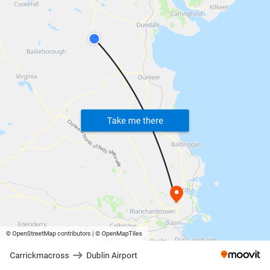 Carrickmacross to Dublin Airport map