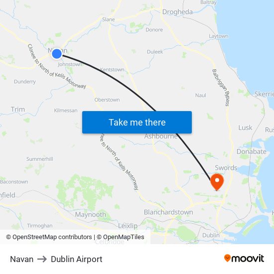 Navan to Dublin Airport map