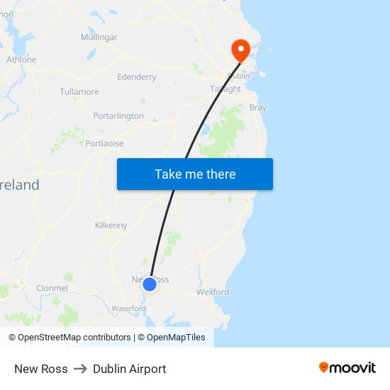 New Ross to Dublin Airport map