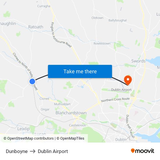 Dunboyne to Dublin Airport map