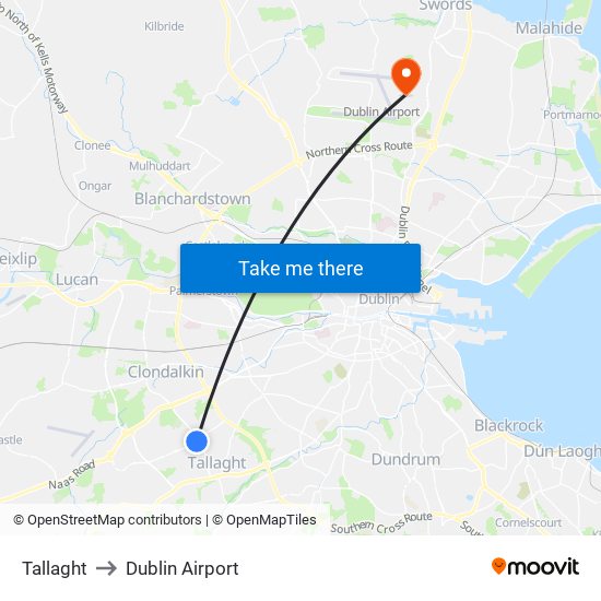 Tallaght to Dublin Airport map