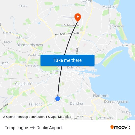 Templeogue to Dublin Airport map