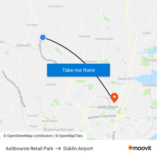 Ashbourne Retail Park to Dublin Airport map