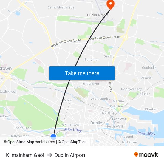 Kilmainham Gaol to Dublin Airport map