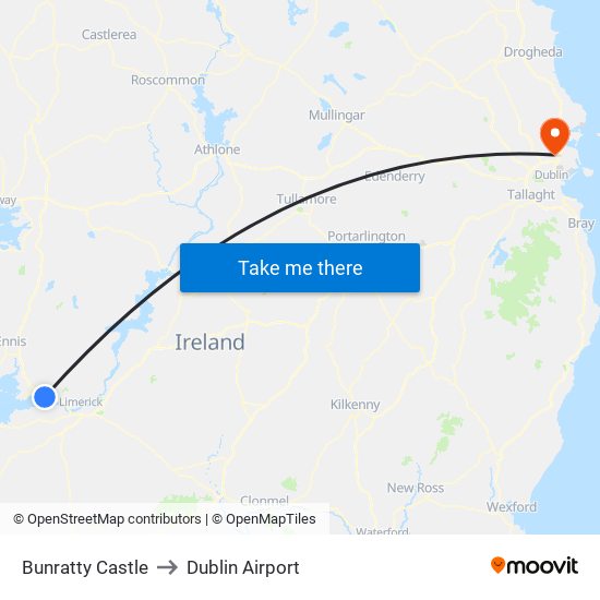 Bunratty Castle to Dublin Airport map