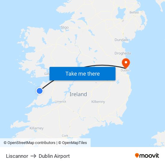 Liscannor to Dublin Airport map