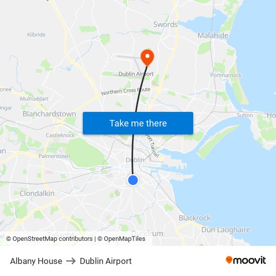 Albany House to Dublin Airport map