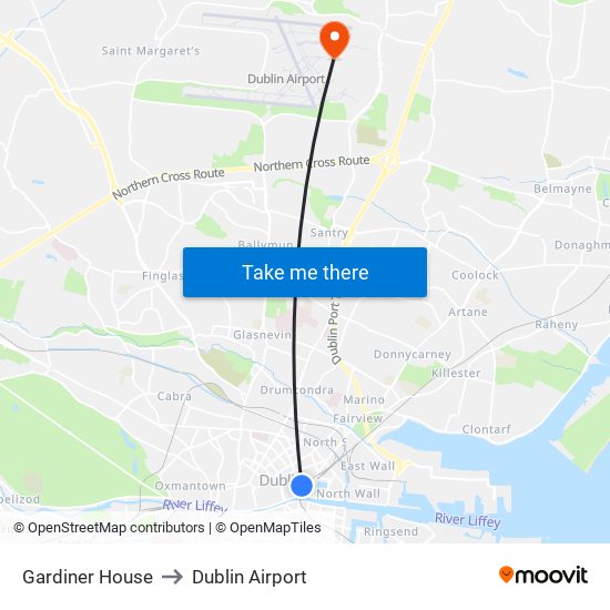 Gardiner House to Dublin Airport map