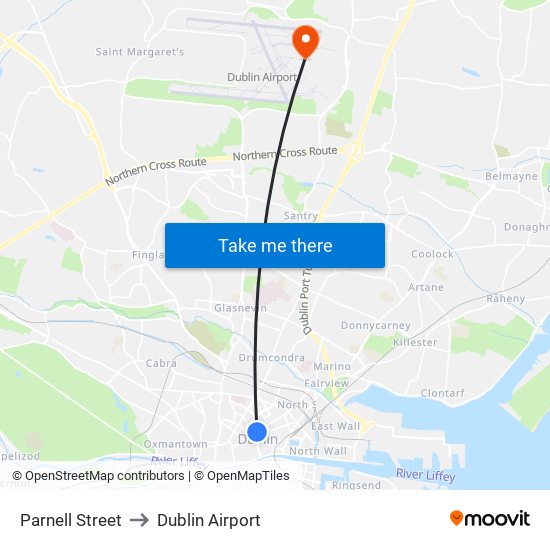 Parnell Street to Dublin Airport map