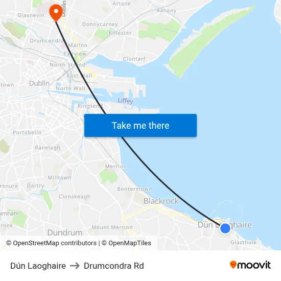 Dún Laoghaire to Drumcondra Rd map