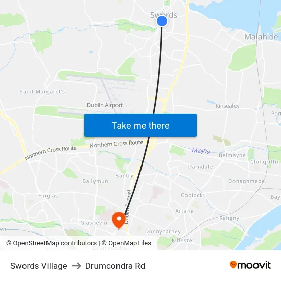 Swords Village to Drumcondra Rd map