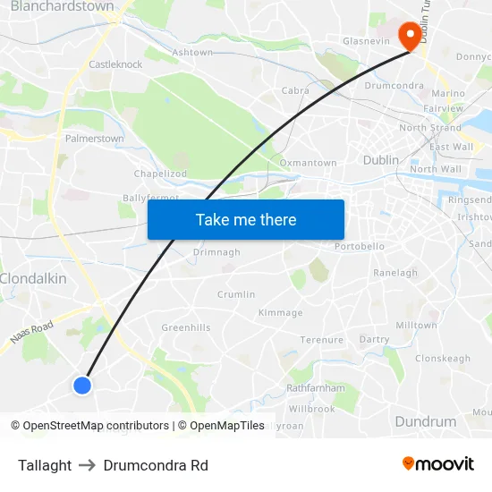 Tallaght to Drumcondra Rd map