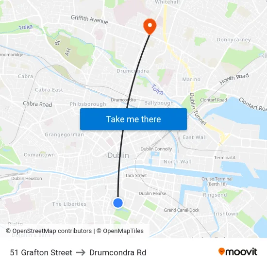 51 Grafton Street to Drumcondra Rd map