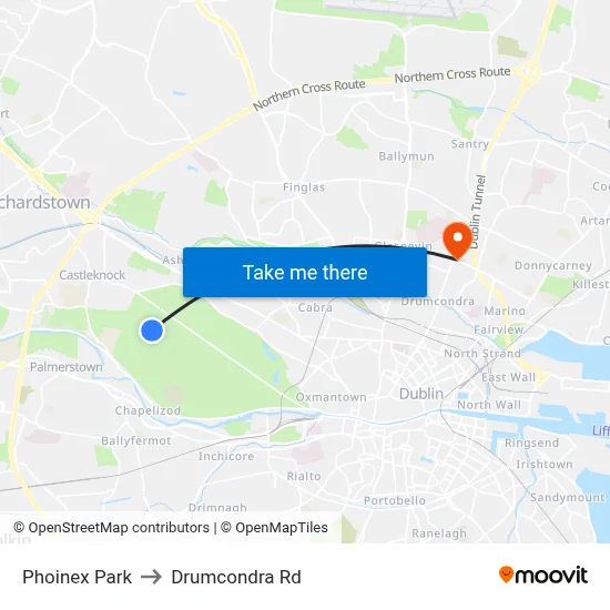 Phoinex Park to Drumcondra Rd map