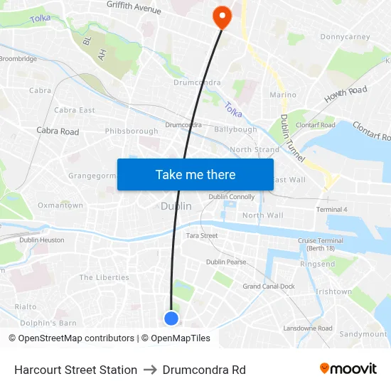 Harcourt Street Station to Drumcondra Rd map