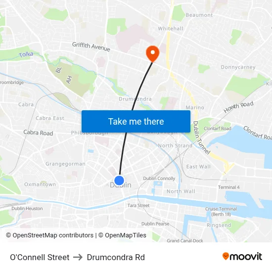 O'Connell Street to Drumcondra Rd map