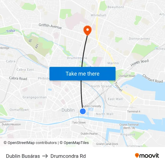 Dublin Busáras to Drumcondra Rd map