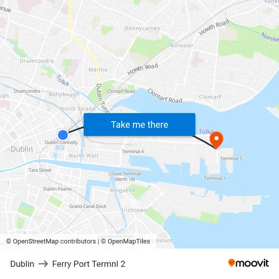 Dublin to Ferry Port Termnl 2 map