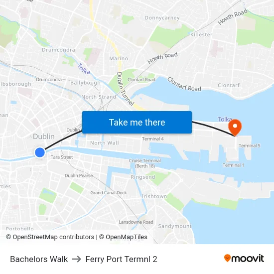 Bachelors Walk to Ferry Port Termnl 2 map