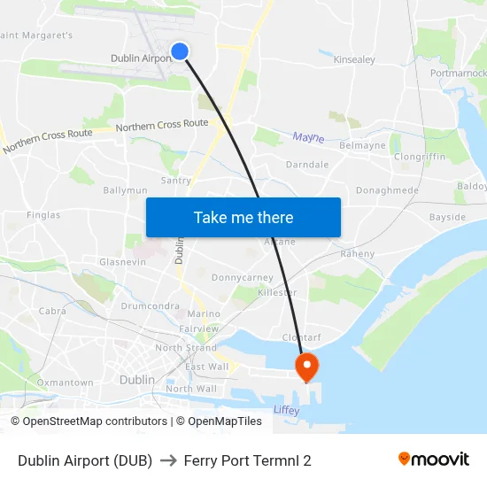 Dublin Airport (DUB) to Ferry Port Termnl 2 map