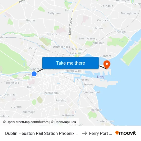 Dublin Heuston Rail Station Phoenix Park &amp; Dublin Zoo to Ferry Port Termnl 2 map